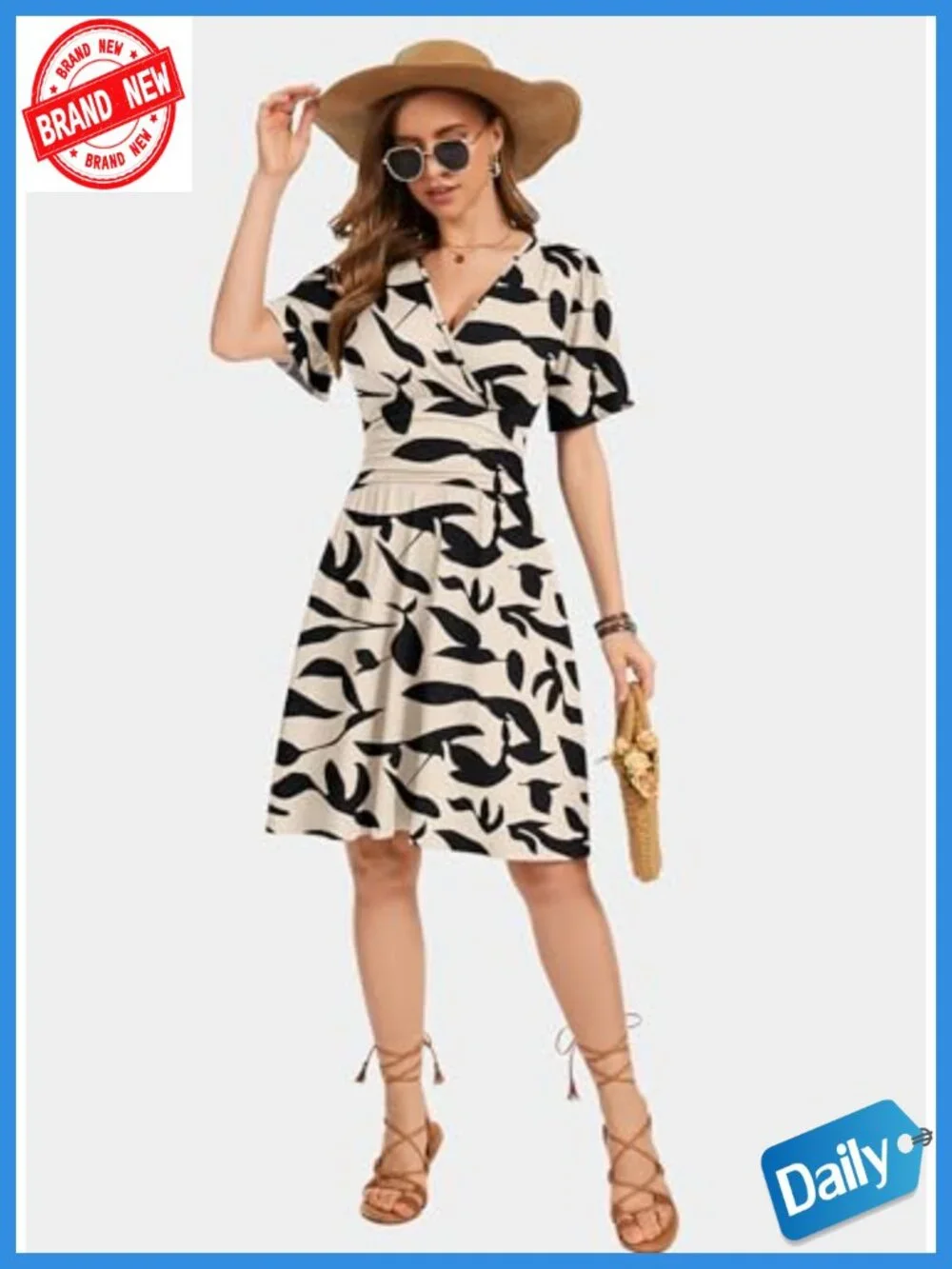 Ruffle Sleeve V-Neck Wrap Dress with Pockets